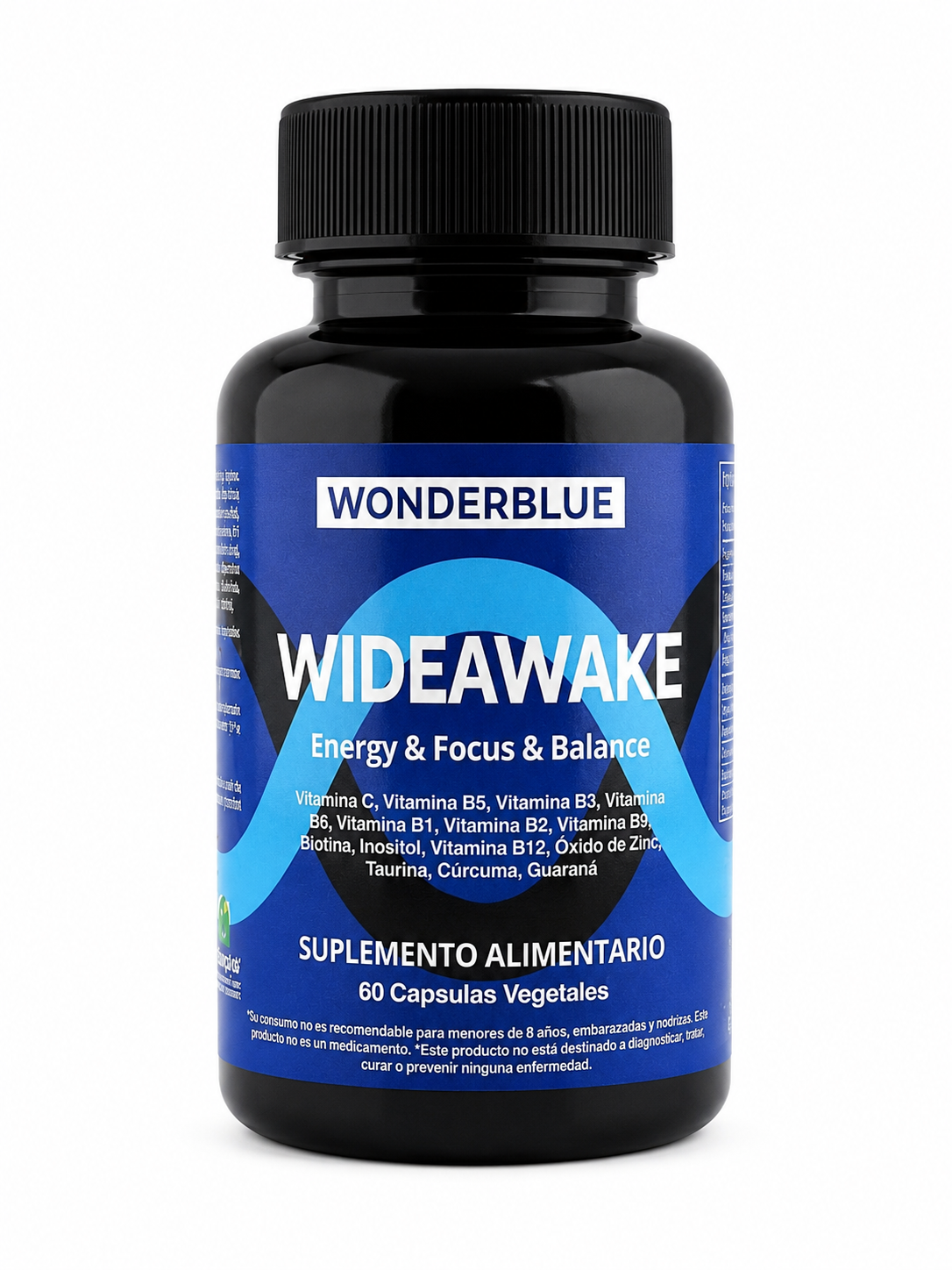 Wonderblue Wideawake, suplemento complejo B y vitamina C, 60 cápsulas